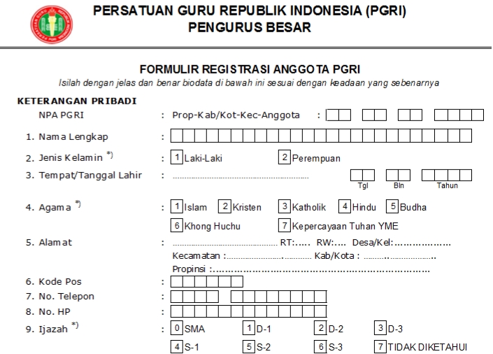 Pendaftaran PGRI Kota Sibolga - Persatuan Guru Republik Indonesia Cabang Kota Sibolga